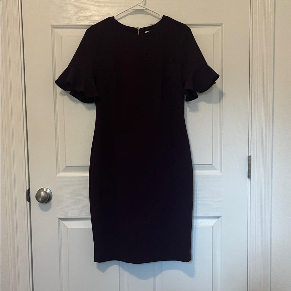 Calvin Klein Collection Black Midi Dress with Ruffle Sleeves